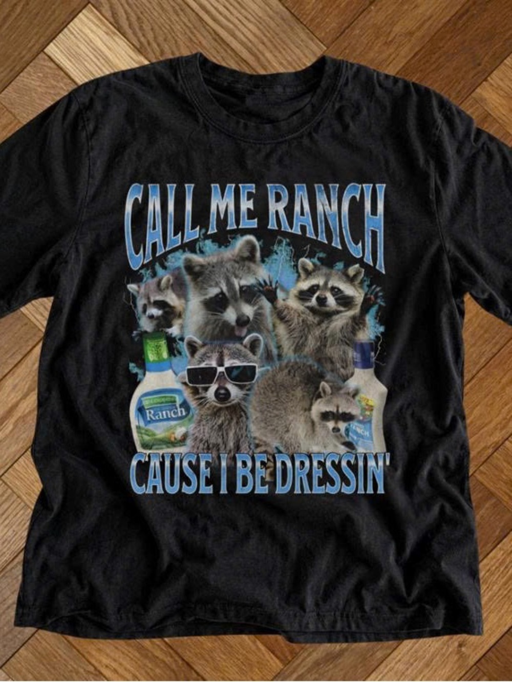 Black 'Call Me Ranch' Graphic Tee with Blue Accents